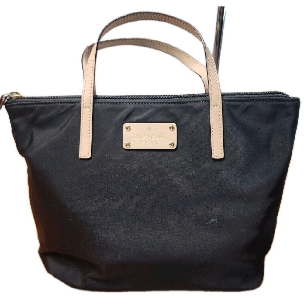 Kate Spade Small Black Nylon Tote W/Tan Leather Handles